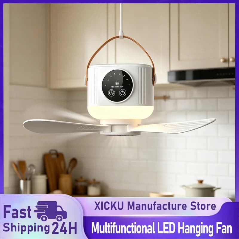 Ventilatore da soffitto portatile da 7200 mAh con luce LED, repellente per zanzare, telecomando, timer 12 ore, ventilatore sospeso per tenda da campeggio, dormitorio