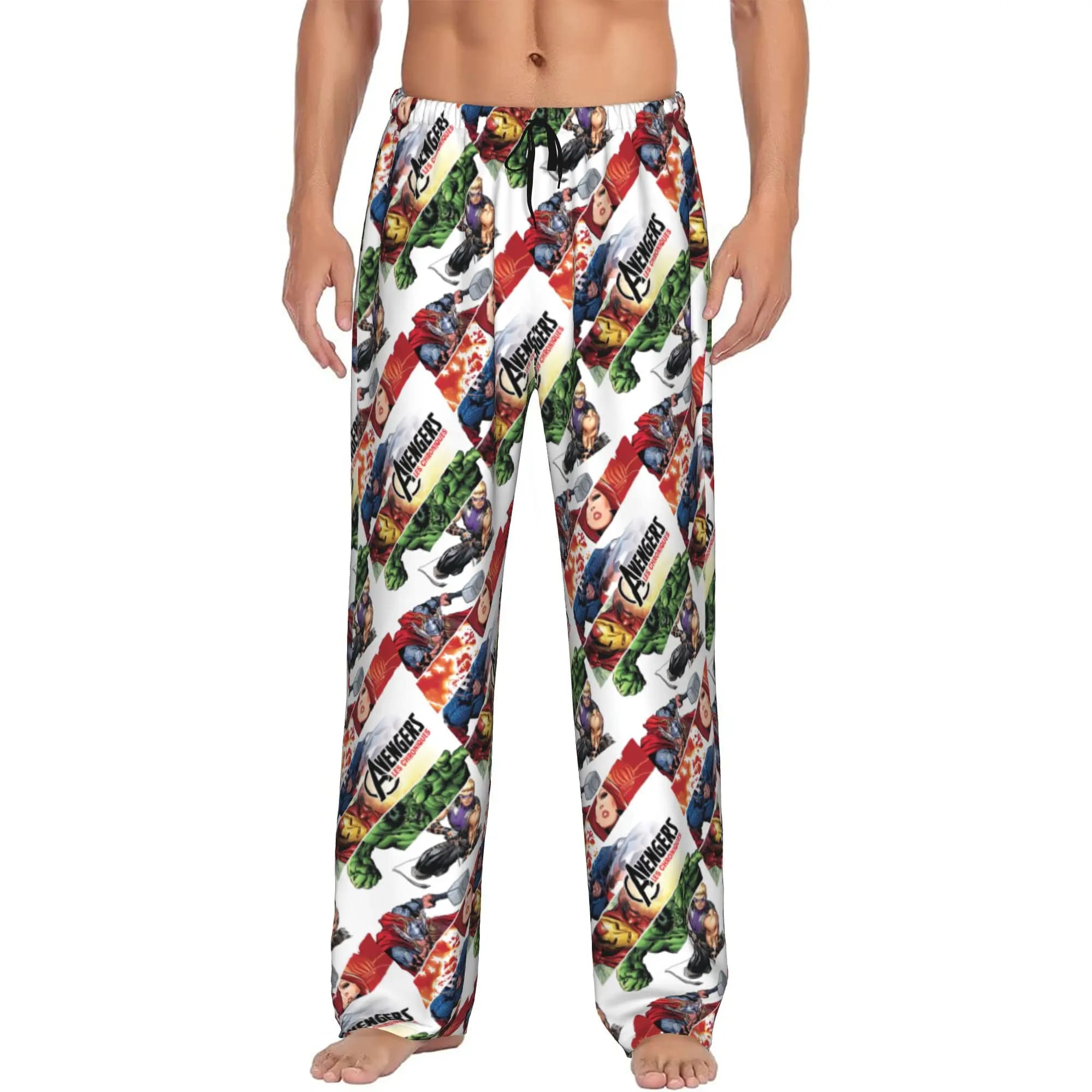 Pantaloni Pigiama Personalizzati con Stampa A-Avengers, Abbigliamento da Notte per Uomo, Pantaloni Comodi Elasticizzati con Tasche