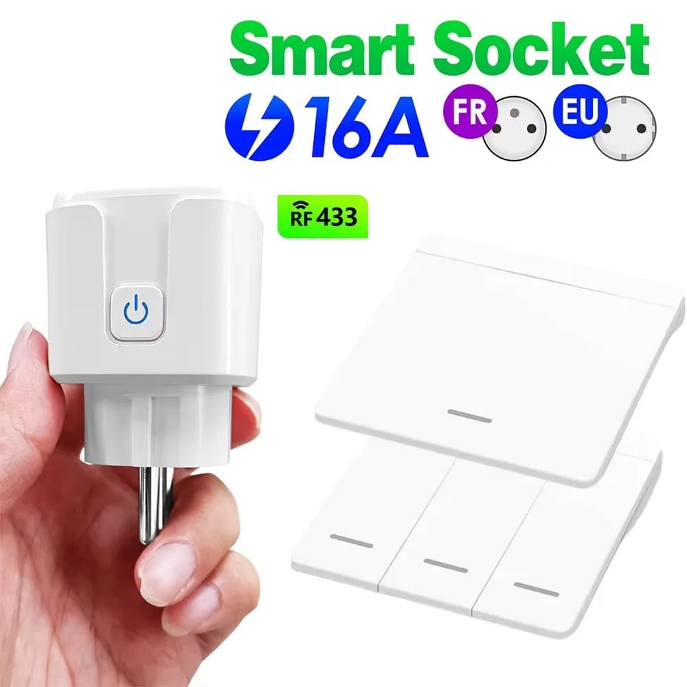 Presa Intelligente KEBIDUMEI con Telecomando Wireless 16A EU FR per Controllo Remoto di Illuminazione Domestica