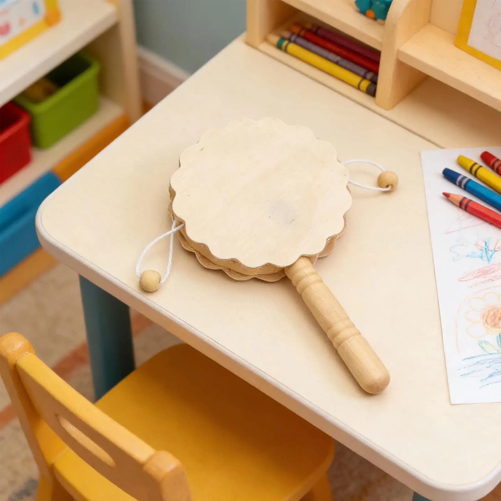 7x Tamburo Sonaglio Fai da Te, Giocattolo Educativo, Tamburo in Legno Grezzo Non Finito per Lavoretti Artigianali