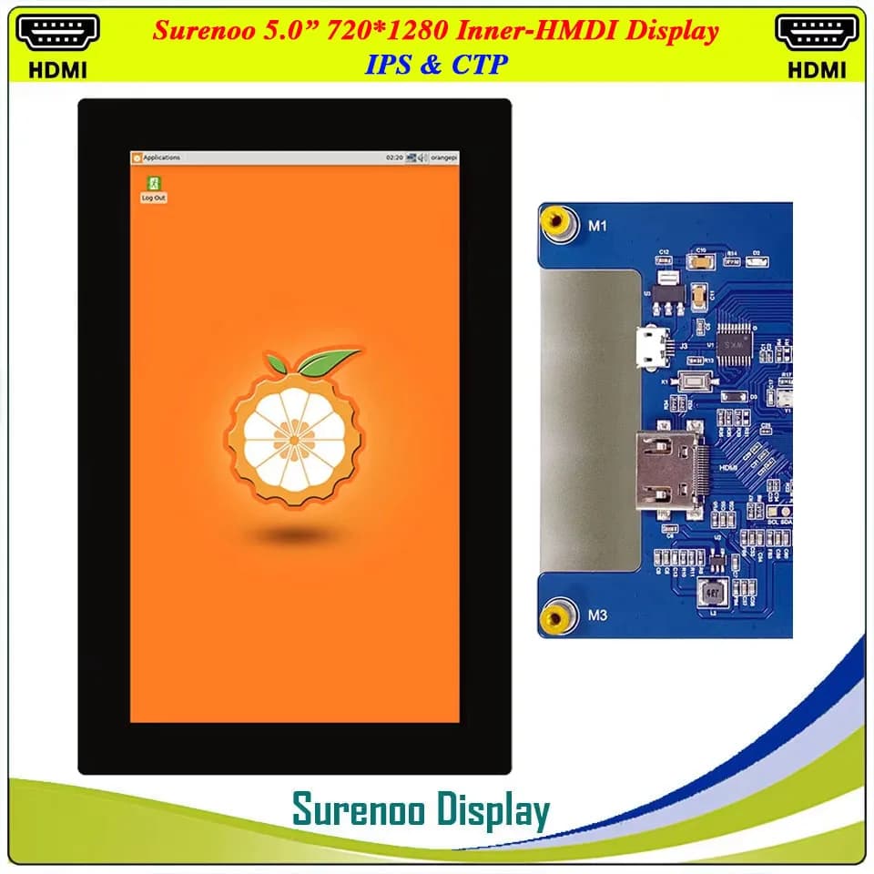 Monitor LCD IPS da 5.0 pollici 1280*720 con HDMI integrato, Schermo HD con Pannello Touch Capacitivo USB per Raspberry Pi