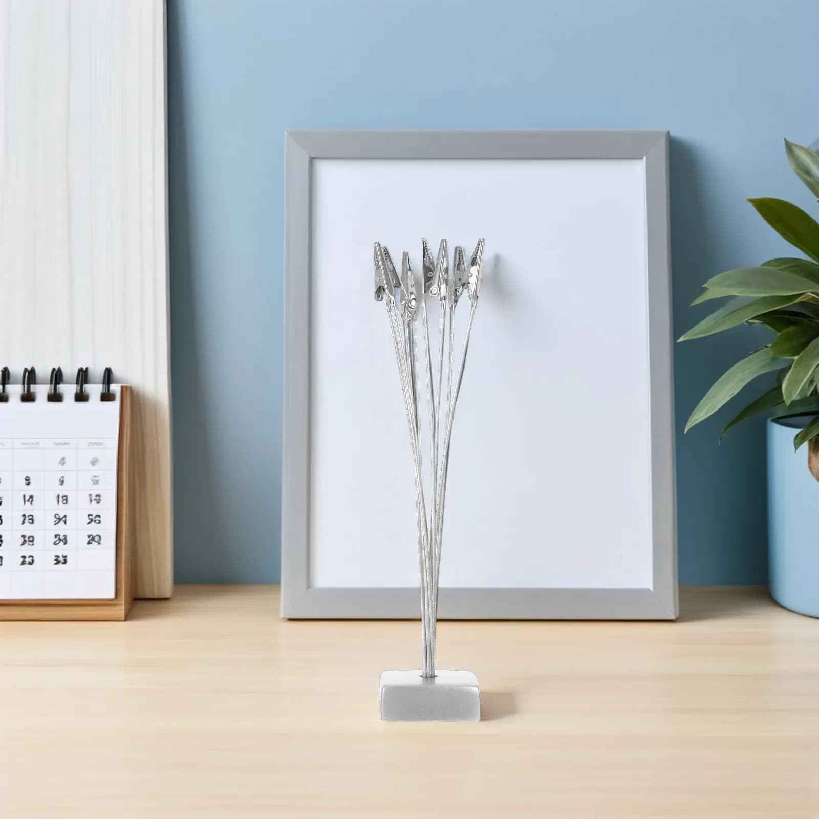 2 Pezzi Porta Memo Multiuso in Argento, Organizzatore da Scrivania con Base Quadrata Stabile, Supporto per Foto e Schede per Ufficio e Casa