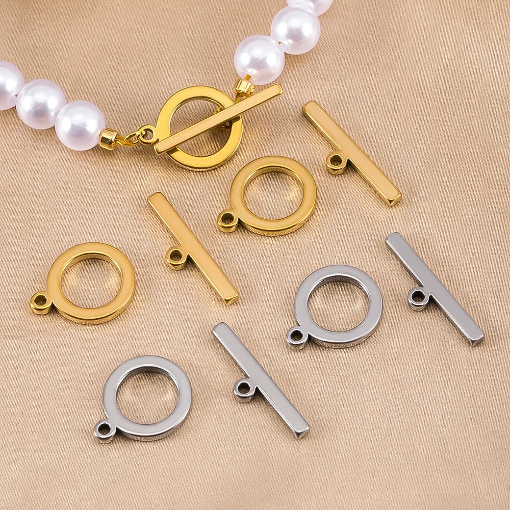5 Set di Chiusure OT Piatte Rotonde in Acciaio Inossidabile, Accessori per Connettori di Collane e Bracciali Fai-da-Te, Componenti per Creazione di Gioielli
