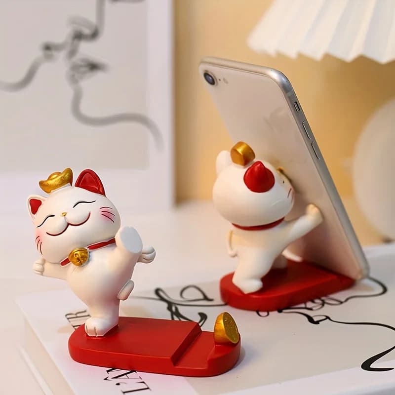 Lucky Cat Office Cute Cat Stand Mobile Phone Tablet Holder Suitable for Mobile Phones Tablets Desktop Decoration Ornament