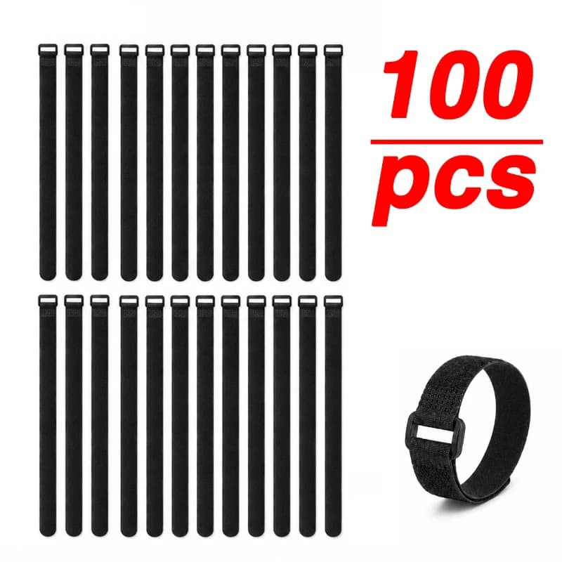 Velcros Straps Reusable Organizer Black Hook and Loop Fastener Nylon Cable Ties Adjustable Wire Wrapping Cable Cord Management