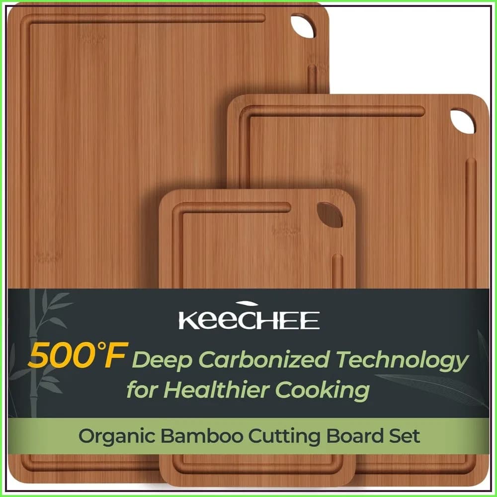 Bamboo Cutting Board with Deep Juice Grooves & Built-in Handles, Durable Wood Chopping Board for Meat, Vegetables and Fruits