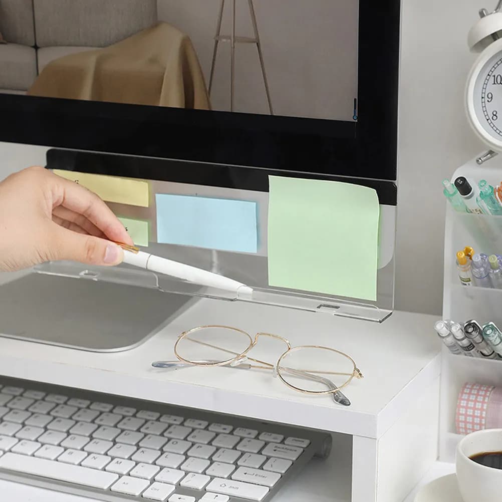 Sturdy Acrylic Monitor Memo Board for Computer Screen Bottom Adhesive Message Reminder Office Desk Organizer Phone Mount Memo