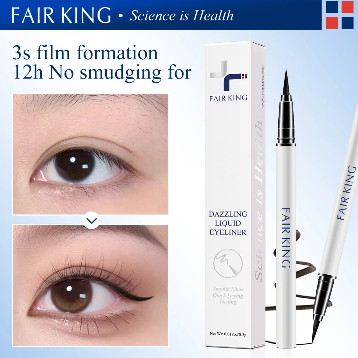 FAIRKING Eyeliner Liquid Black Long-Term Waterproof Easy to wear Cosmetic Eye makeup tool for perfect eyes appearance