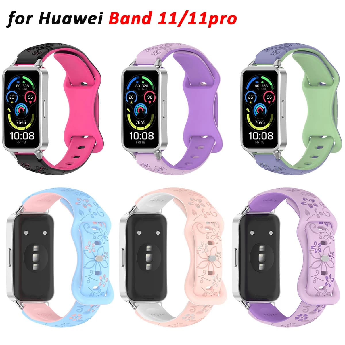 Cinturino in silicone con fiori incisi per Huawei Band 11 11 Pro, cinturino sportivo per Huawei Watch Band 11/11PRO NFC, cinturino da donna