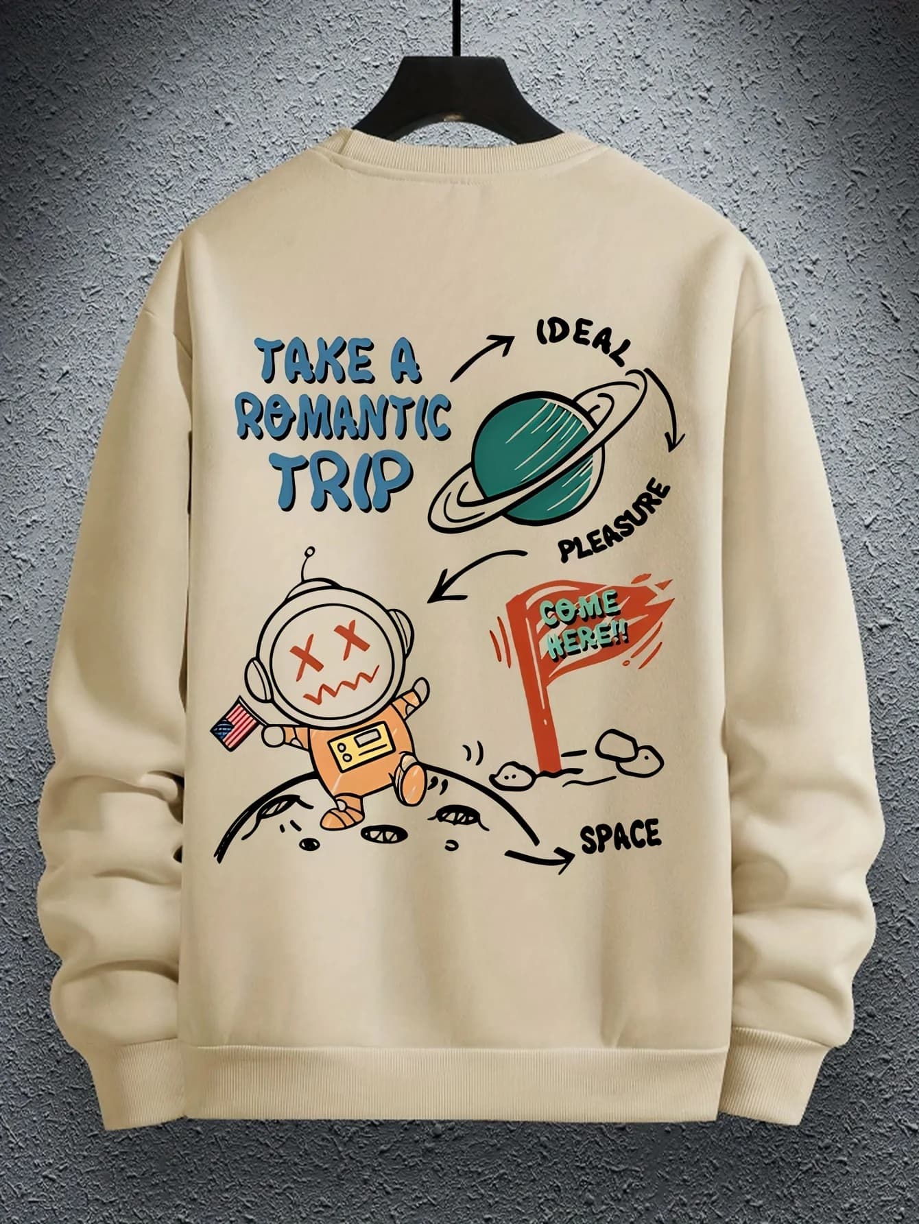 Felpa da uomo autunno e inverno alla moda casual allentata astronauta stampa cartoon a maniche lunghe girocollo