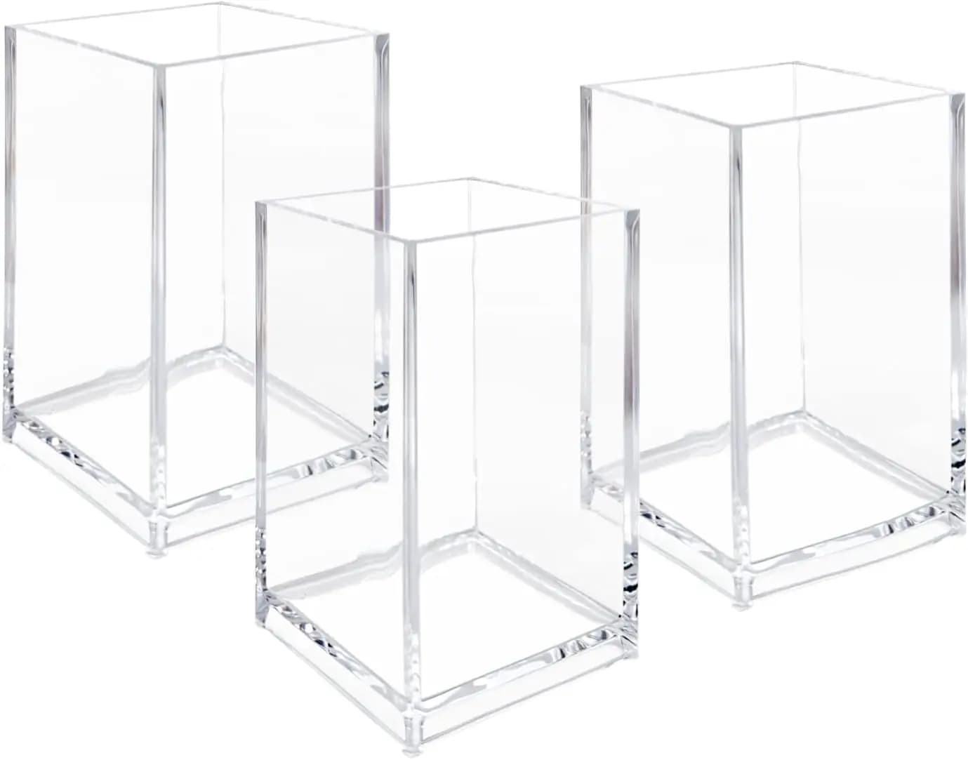 Set of 3 Door Brushes in Transparent Acrylic, Organizer for Pens and Desk Accessories