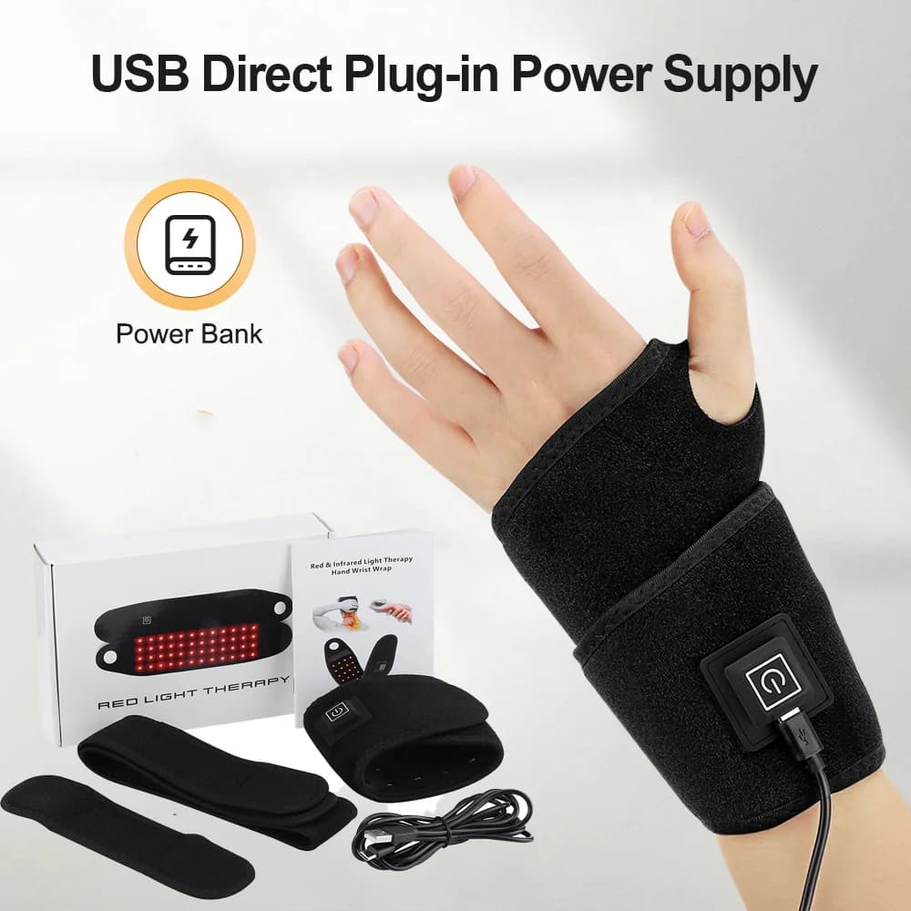 Cuscinetto riscaldante elettrico per il polso Sollievo dal dolore Scaldapolsi Supporto per polsino Brace Wrap Palmo elastico Cinghia per il rilassamento della luce rossa
