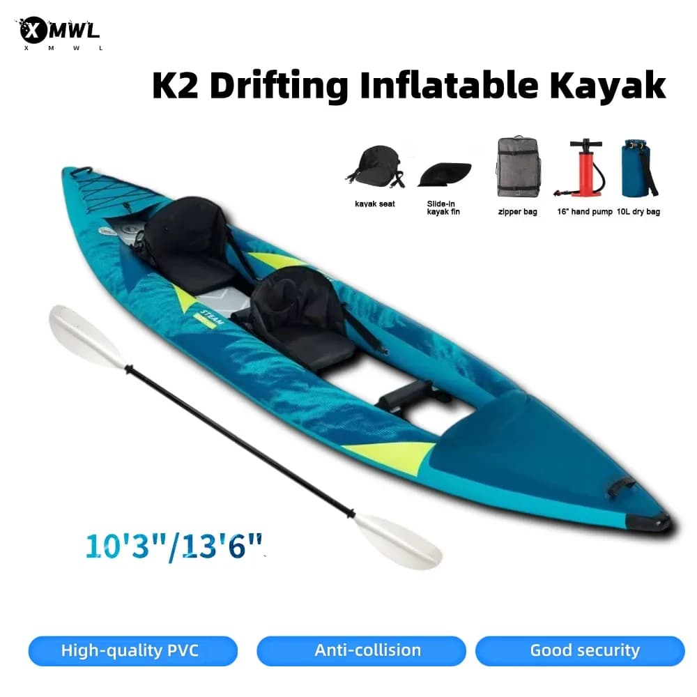 Canoa Kayak Gonfiabile 1-2 Persone 840D 10'3"/13'6" PVC Kayak da Pesca con Pagaia, Borsa Impermeabile 10L, Pompa e Sedile