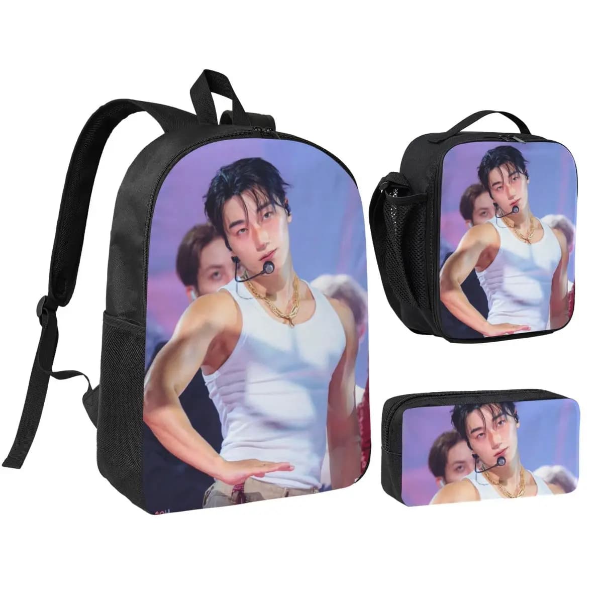 3Pcs Choi San Bad Ateezs Backpack Set for Boy Girl Pencil Boxes Bookbag Sets with Lunch Box For School Students Knapsack