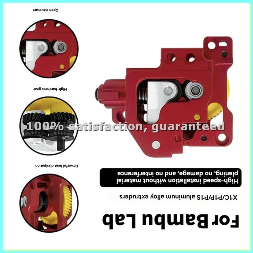 Metal Hotend Extruder with Tempered Steel Gears 3D Printers X1C/P1P/P1S - Red-ABFT