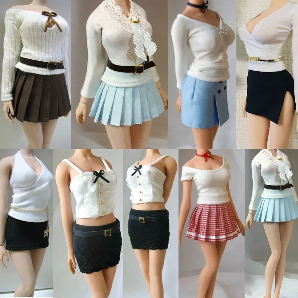 1/6 women's shirt skirts long sleeve dressing miniskirt elegant skirt with office formal short skirt for Action Figure 12"
