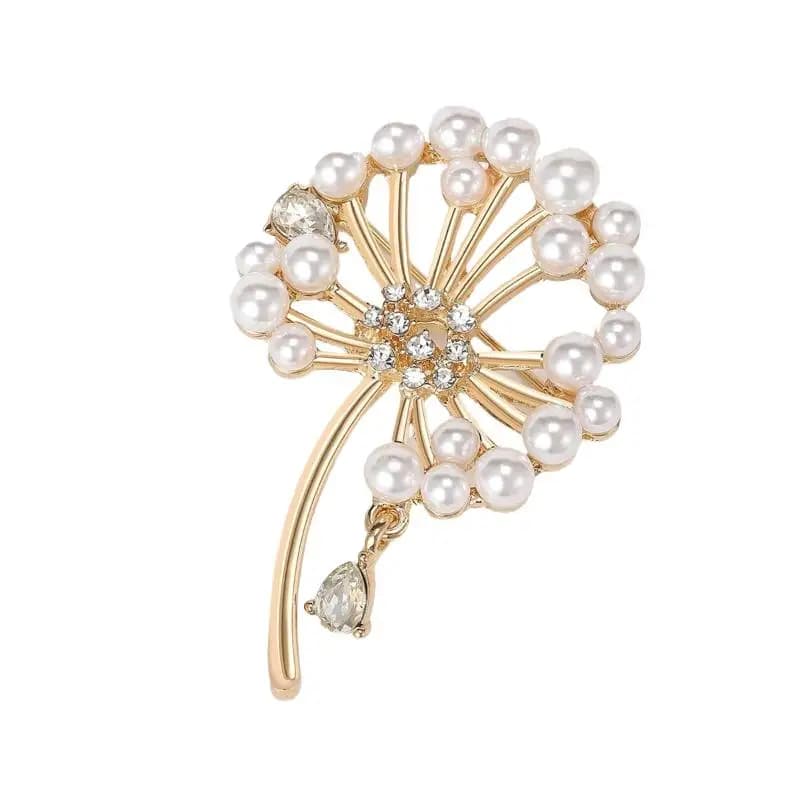 Pearl Rhinestone Dandelion Brooch Elegant Plant‑Shaped Pin Jewelry Gift For Banquet Party Backpack Women