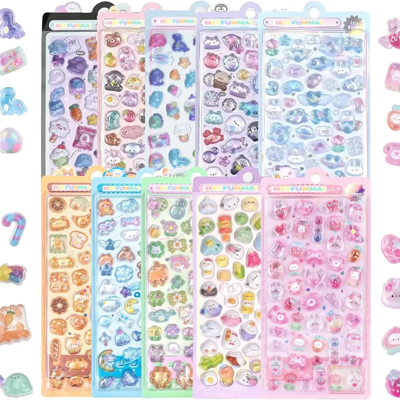 10 Sheets 3D Cute Mini Puffy Stickers, Decorative Stickers for Phone Case Or DIY Notebooks Scrapbooks Handbooks Decoration