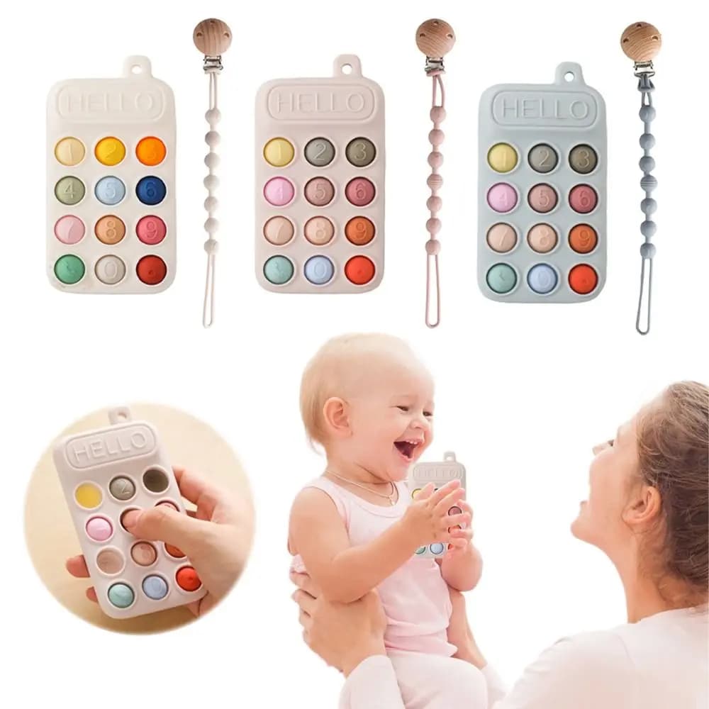 Giocattolo per massaggiagengive per bambini in stile telefono cartone animato Simulazione Ciuccio per dormire senza BPA Protezione per le gengive in silicone Massaggiagengive lenitivo per bambini