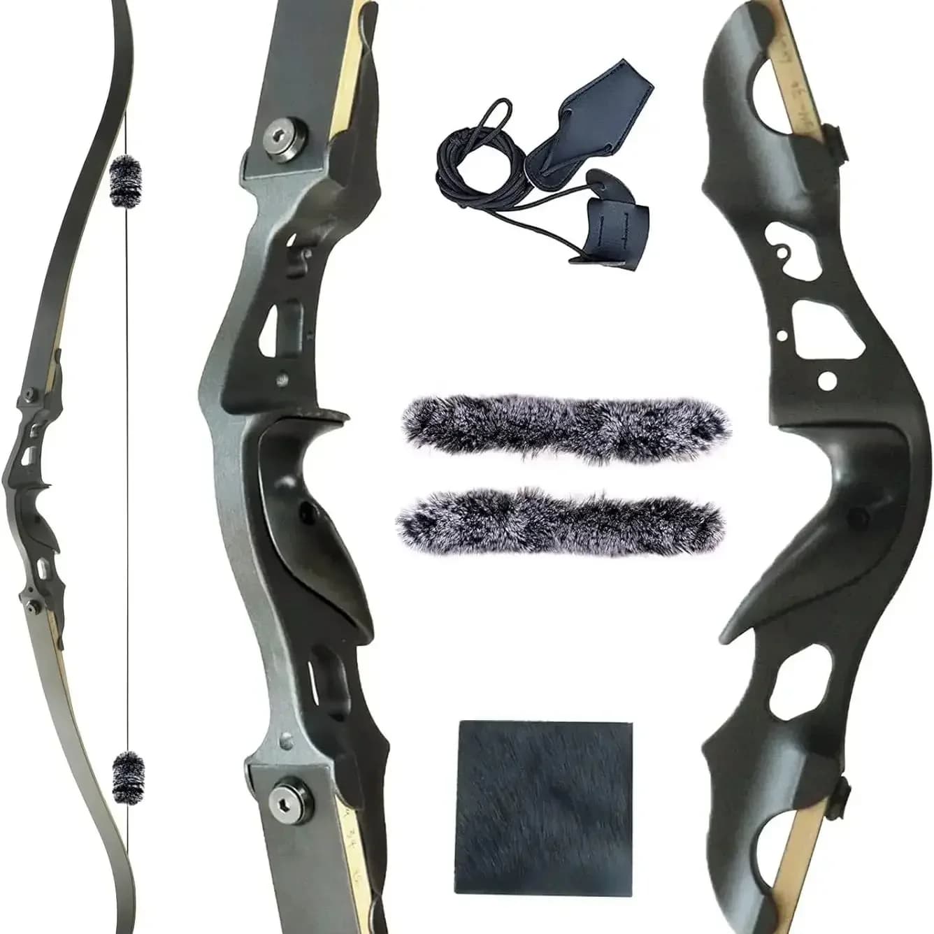 60" Adult Recurve Bow 25-50lbs Black Hunter Aluminium Riser Right Hand Archery Set Hunting Target Shooting Equipment