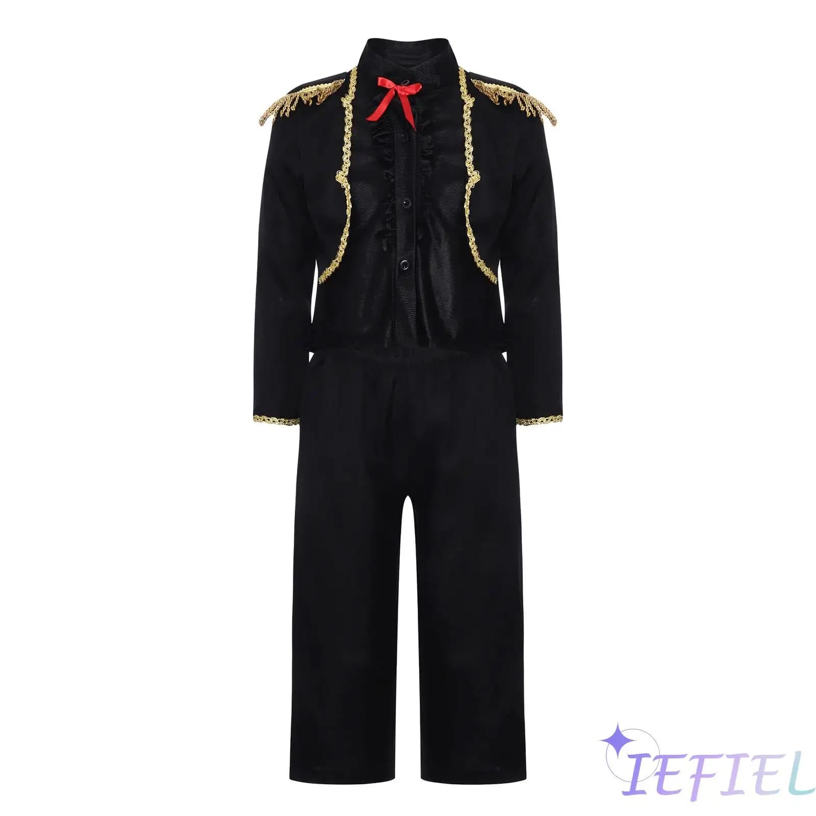 Grand Fiesta Ensemble Boys Mariachi Costume V-Neck Knot Button Jacket Pants Belt Convertible Collar Sombrero Complete Set