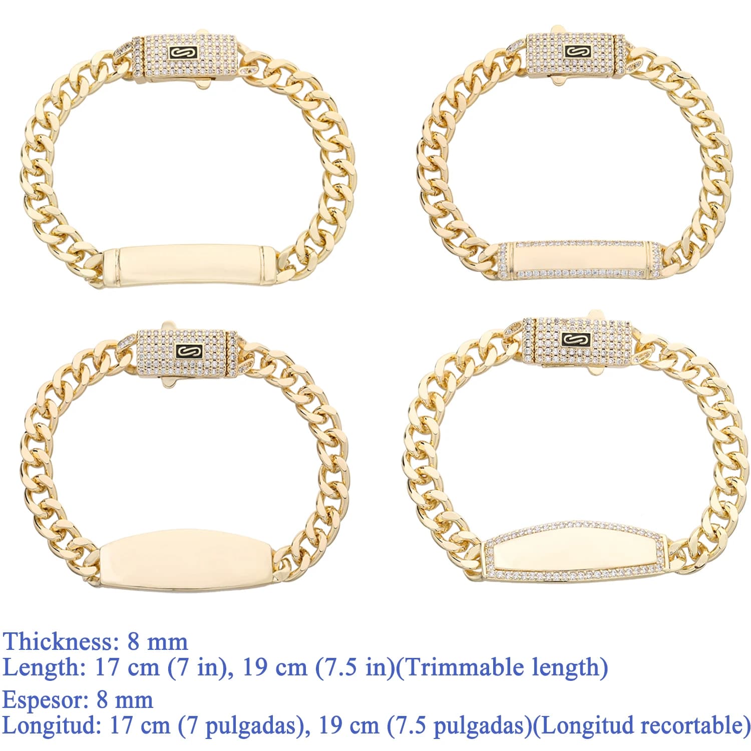 Bracciale Monaco in Ottone Placcato Oro 14K con Catena a Corda Ghiaccio, Alta Qualità, per Uomo e Donna, Spedizione Gratuita