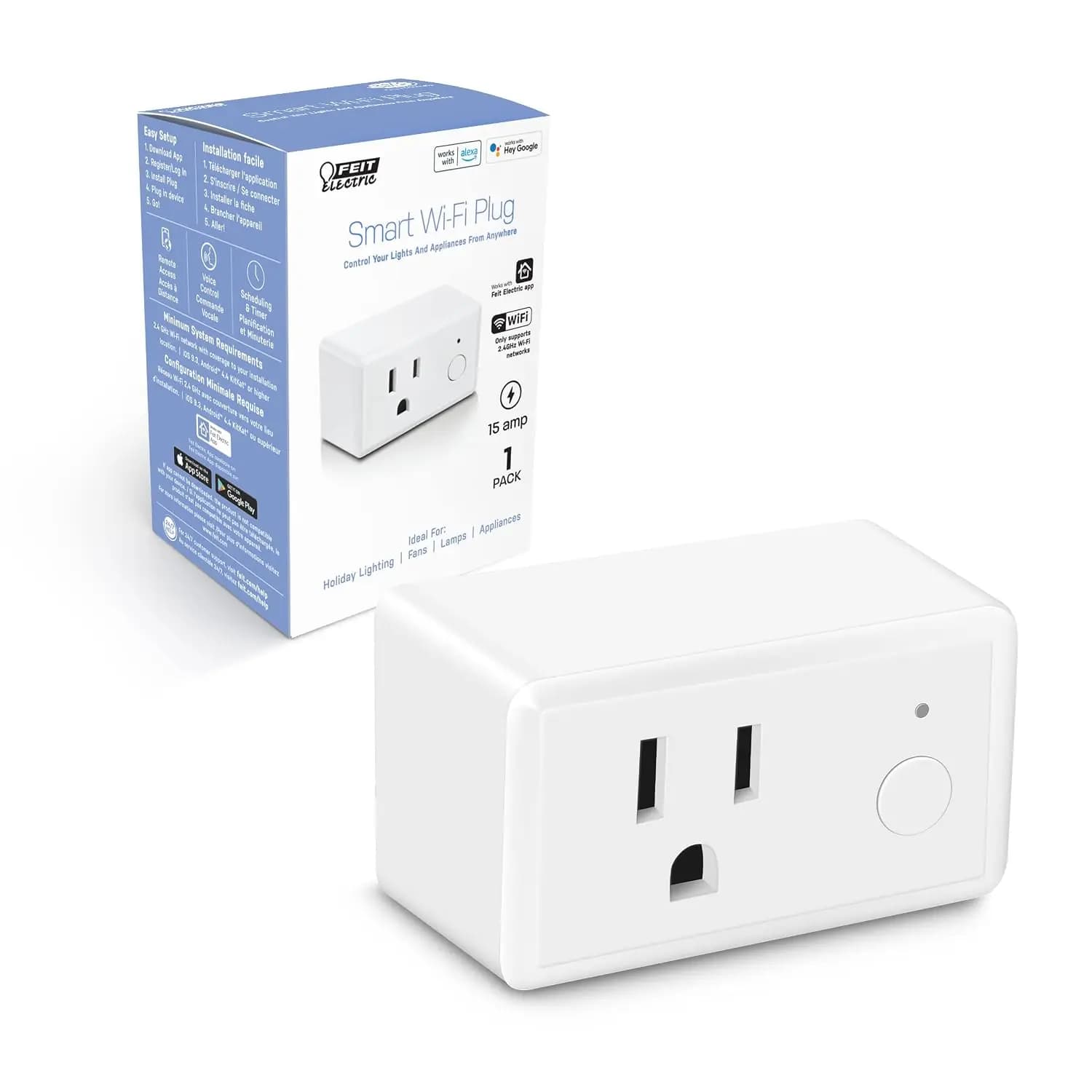 Smart Wi-Fi Plug, Works with Alexa & Google Home, No Hub Required, 2.4GHz, 15A, Remote Control