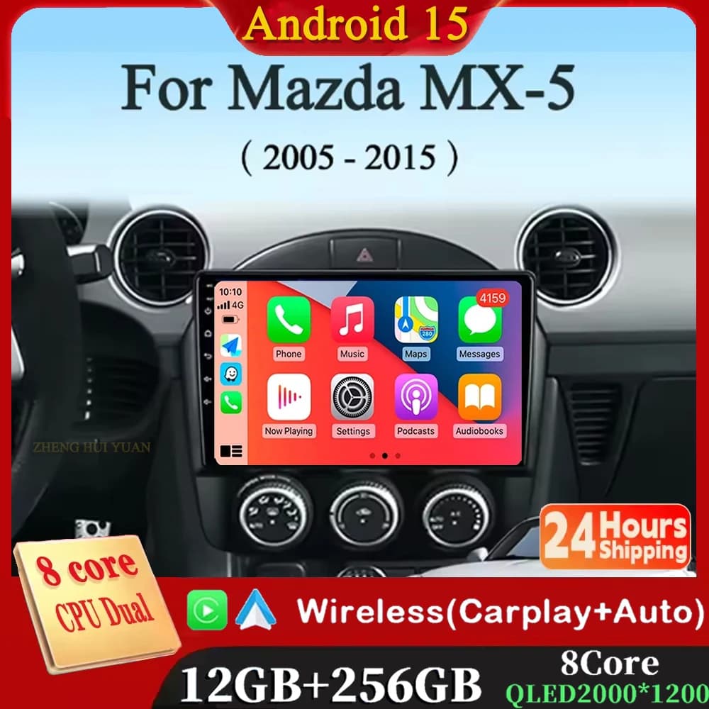 Android 15 Carplay Cars For Mazda MX-5 MX5 MX 5 NC 2005 - 2015 Autoradio Multimedia GPS Navigation 360 Camera WIFI