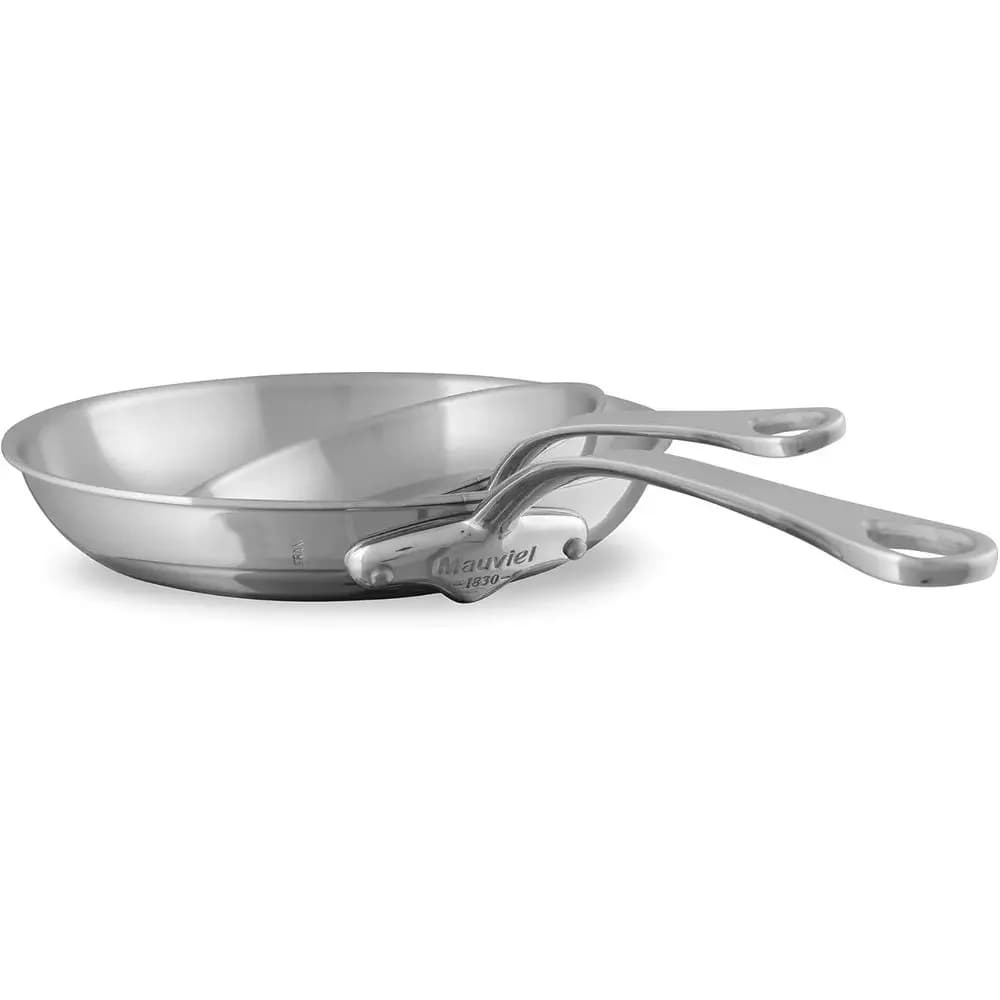 Tri-Ply Polished Stainless Steel 2-Piece Frying Pan Set with Cast Handles, Crafted in France