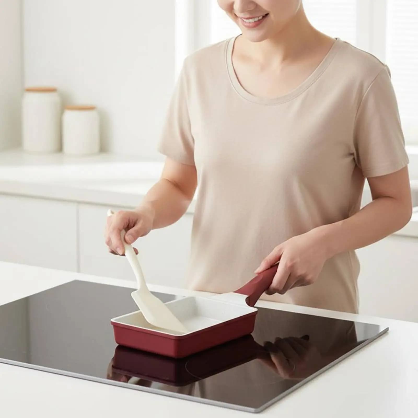 Padella per Tamagoyaki Effetto Pietra, Padella Giapponese per Uova Arrotolate, Distribuzione Uniforme del Calore, Adatta all'Induzione, per Colazione e Cucina Casalinga