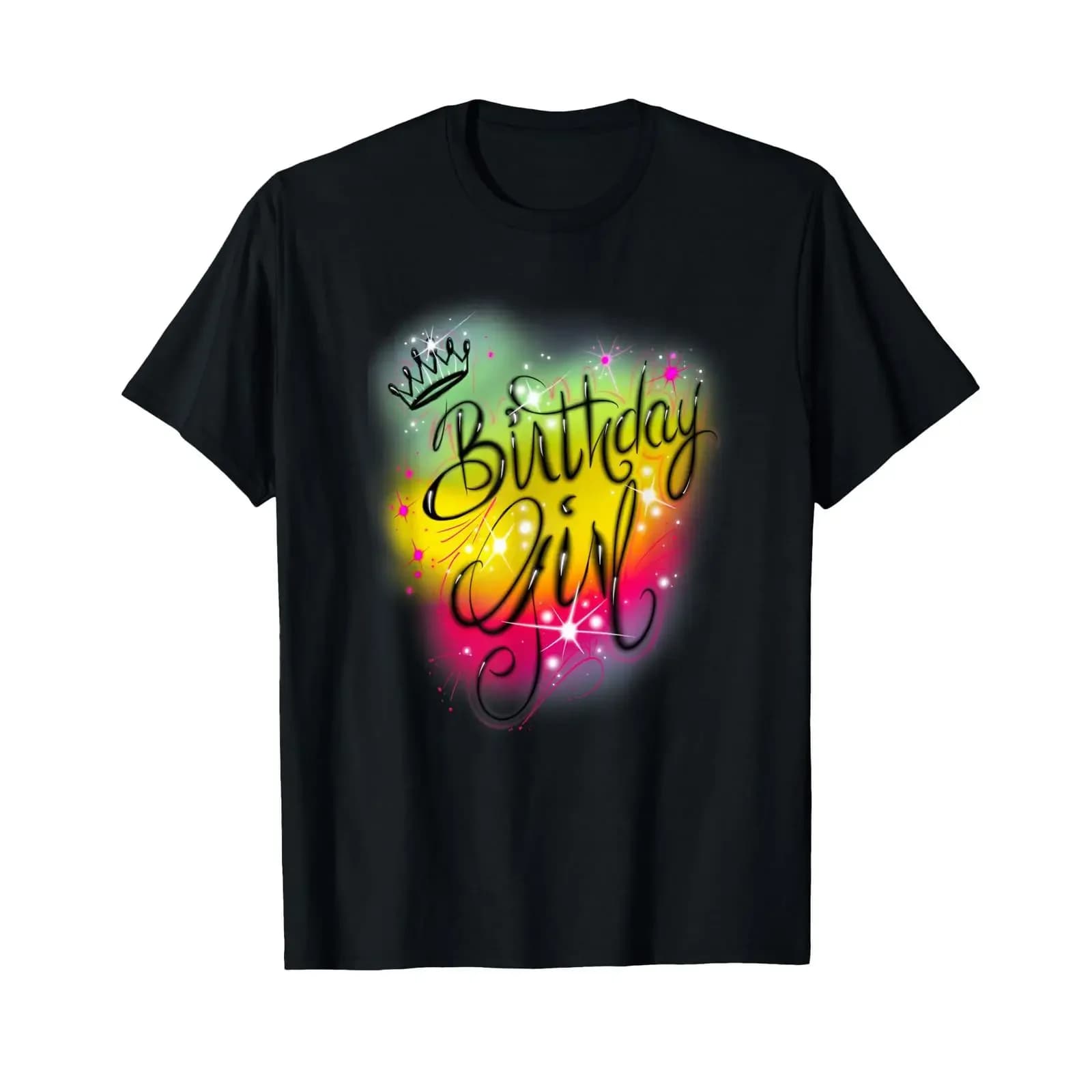 Cute Girls Birthday Party Airbrush Graffiti Retro T Shirt vintage Washed Unisex fashion Comfortable designer clothes Slightly