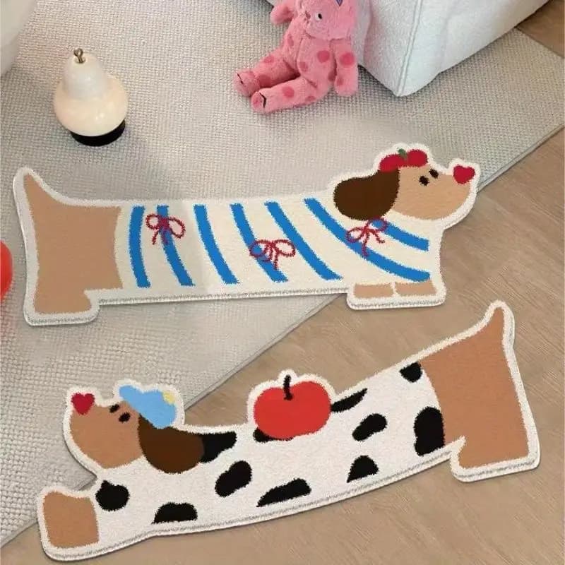 VIKAMA Lovely Dachshund Long Shaped Carpet Soft Non-Slip Bedroom Bedside Rug Living Room Bay Window Floor Mat Home Decor