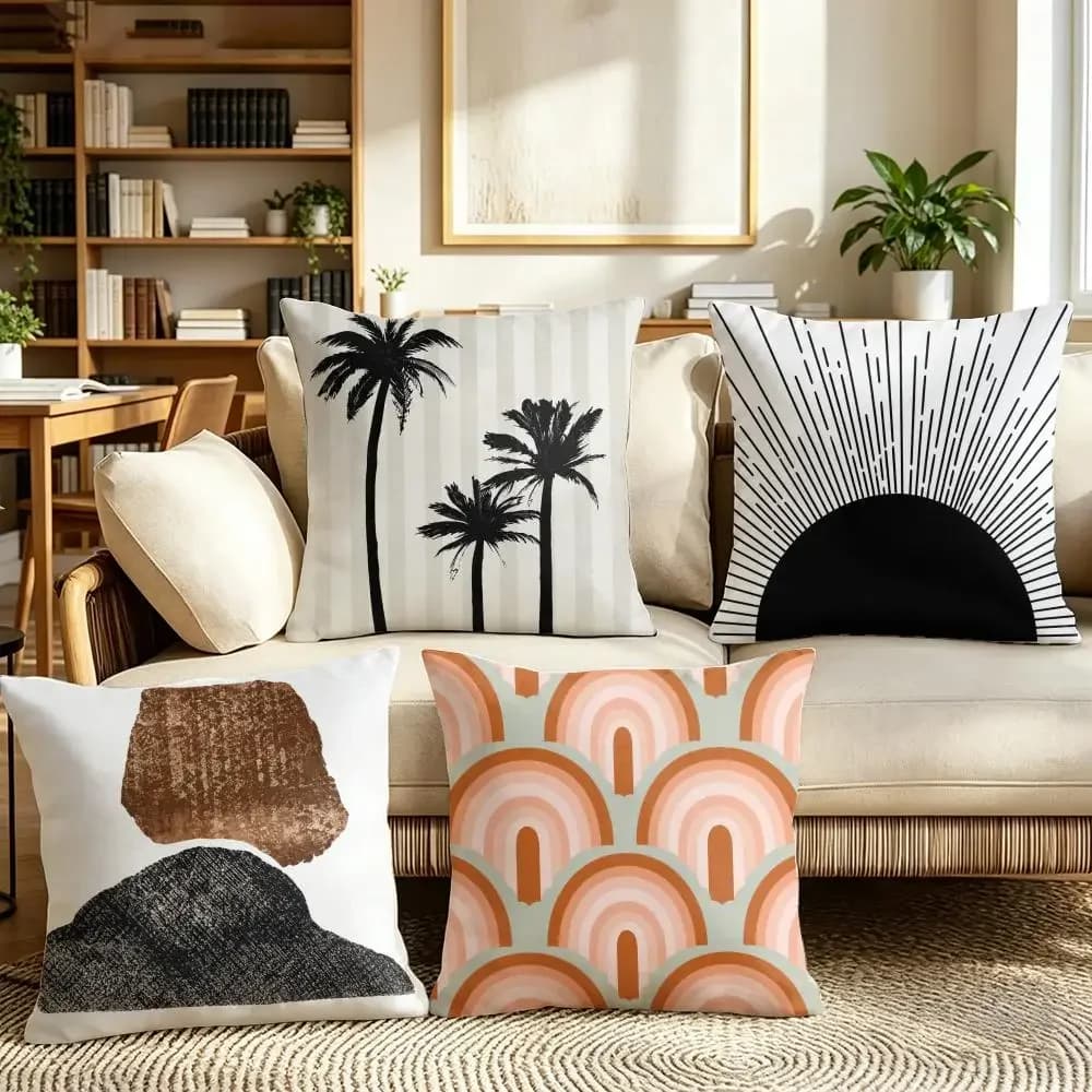 Fodera per cuscino di lusso nordico in lino naturale, tessuto organico, stampa fronte-retro, per divano, decorazione casa, cuscino traspirante per letto