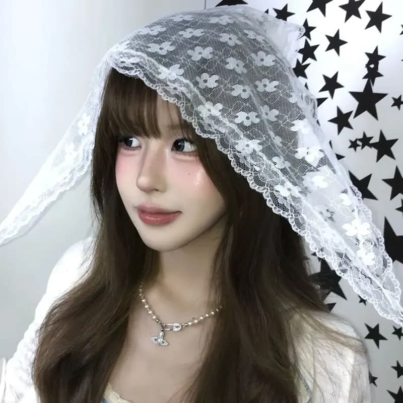 Korean Ins White Lace Triangular Scarf Headscarf Women Layering High-end Waist Scarf Dress Belt Accessories