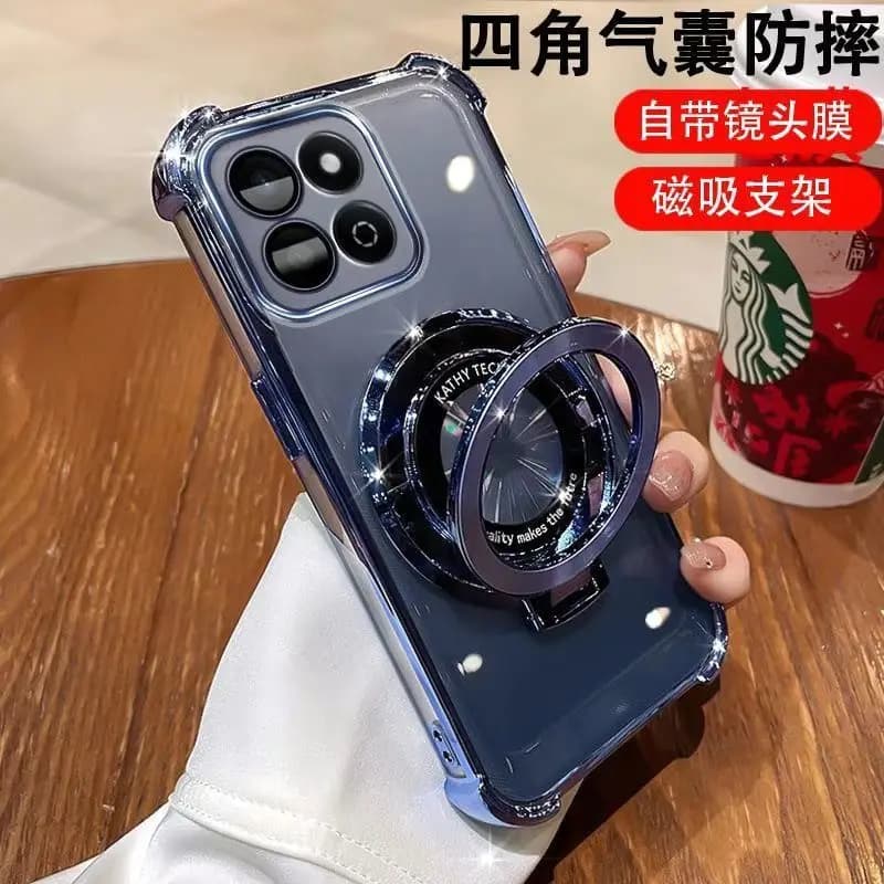 Case For Honor X6C Luxury Magnetic Holder Electroplated Airbag TPU Anti-fall Soft Cover For Huawei Honor X6C Shockproof Bumper