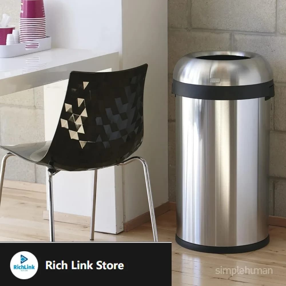 80 Liter / 21.1 Gallon Bullet Open Top Trash Can, Commercial Grade Heavy Gauge, Brushed Stainless Steel