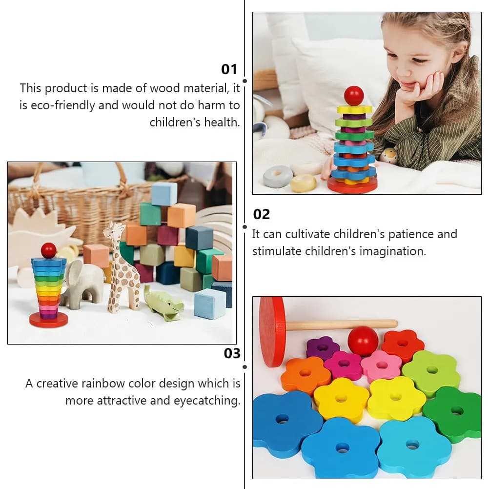 1 set di impilabili in legno a forma di arcobaleno, giocattolo educativo per lo sviluppo cognitivo dei bambini, coordinazione occhio-mano, immaginazione
