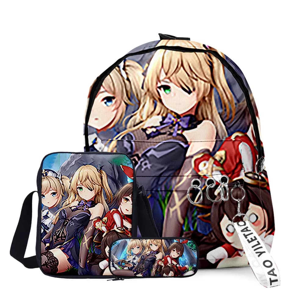 Cartoon Youthful Genshin Impact 3D Print 3pcs/Set Children Pupil Travel bags Key Chain Small Backpack Shoulder Bag Pencil Case