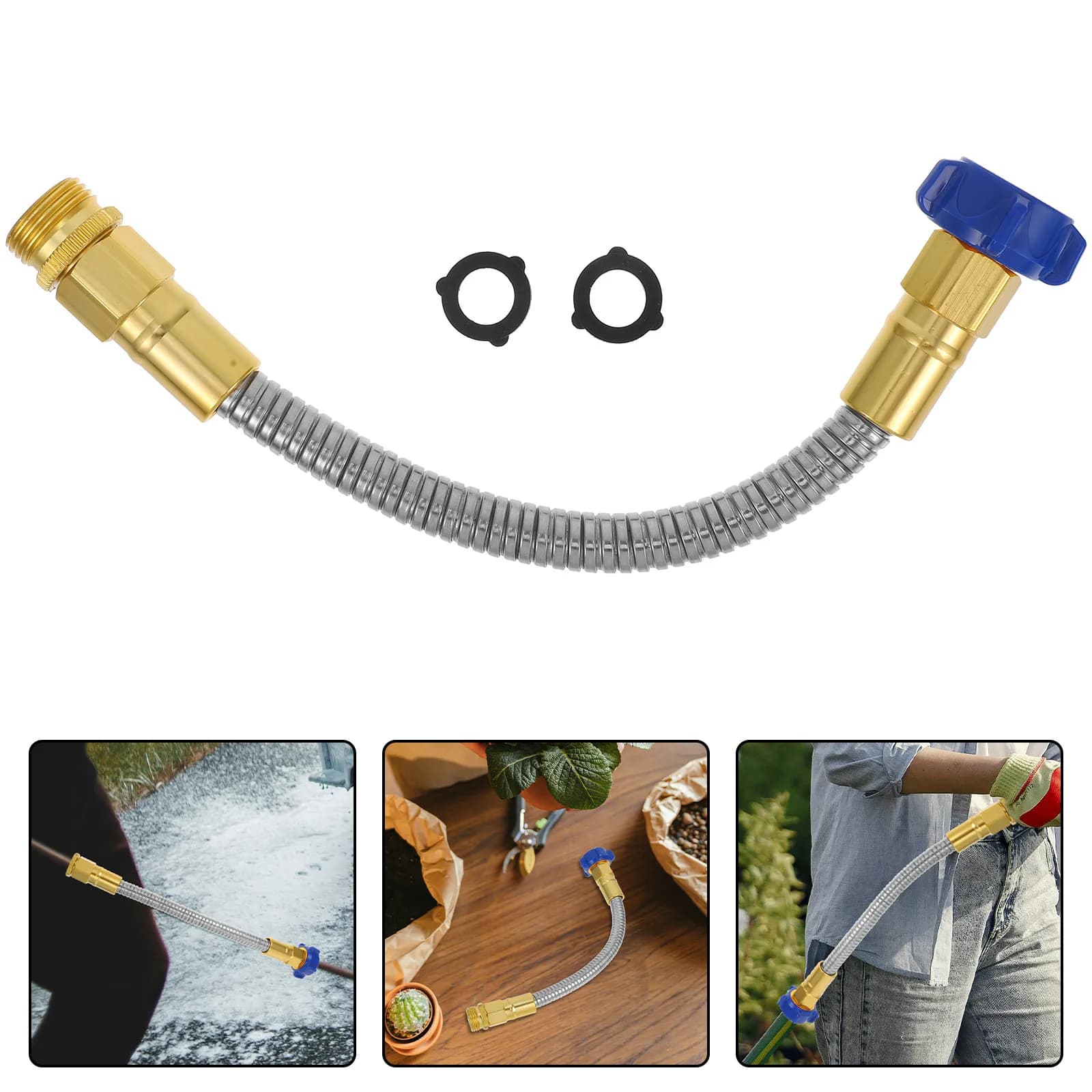 Heavy Duty Garden Watering Pipe Flexible Stainless Steel Garden Hose Water Pipe Extension for Car Washing and Outdoor Use (1FT)
