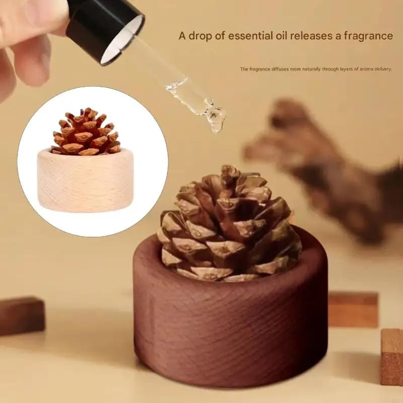 Diffusore in legno naturale a forma pigna senza fiamma per olio essenziale, decorazioni per casa, deodorante profumato per