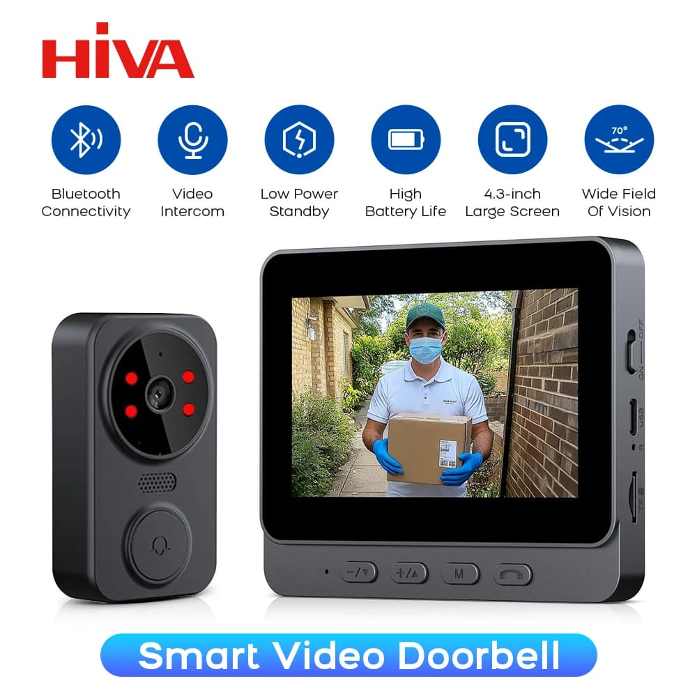 Campanello video wireless 1080P con schermo IPS HD Citofono intelligente bidirezionale Campanello per visione notturna a infrarossi Telecamera HD esterna