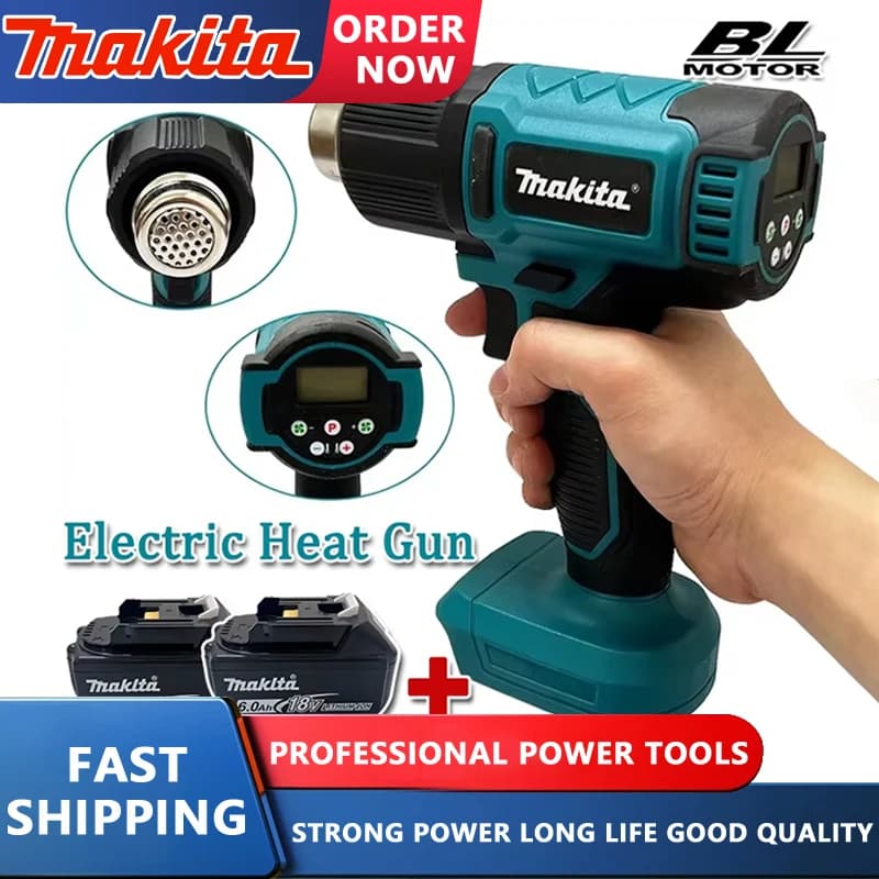 Electric Compressed Air Guns with Digital Display Makita Battery Thermal Gun 2 Nozzles Hot Air Gun for Industrial Thermo-Retractable Battery Pack 18 V