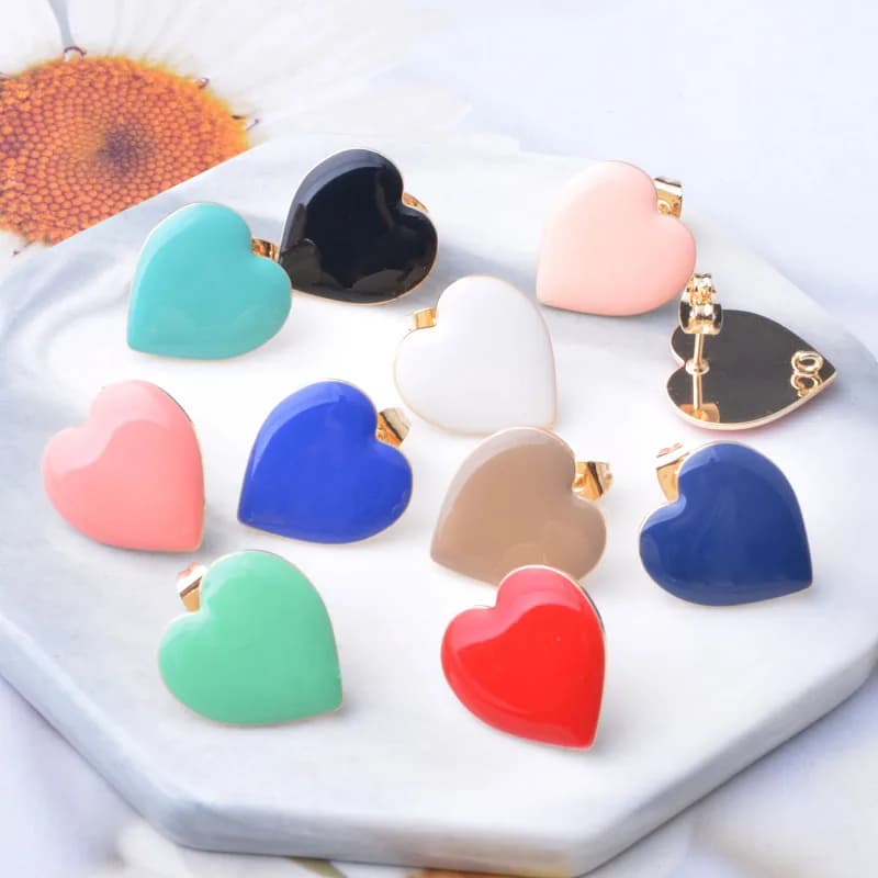 6 pieces of enamel button earrings with heart shape base, copper earrings settings for handmade jewelry, results, diy earring connectors