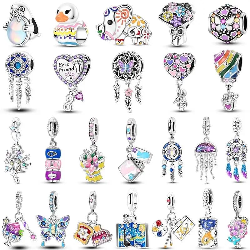 Hapilife Colorful Series 925 Sterling Silver Charms Butterfly Hot Air Balloon Dreamcatcher Lucky Fit Bracelet DIY Jewelry Women