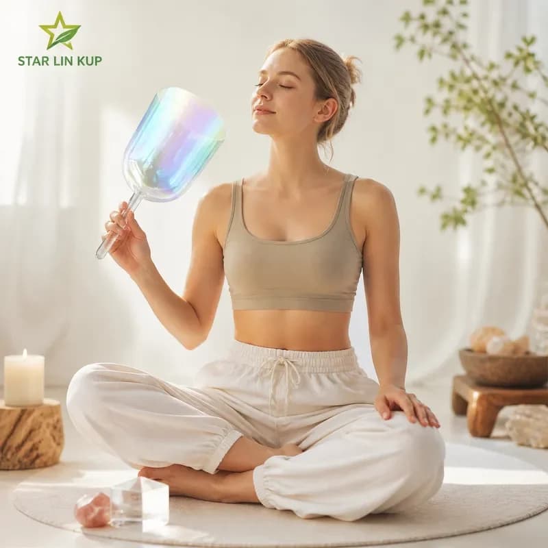 STAR LIN KUP 7 Inch Cosmic Clear Quartz Crystal Singing Bowl with Handle for Stress Relief Sound Healing Meditation Yoga