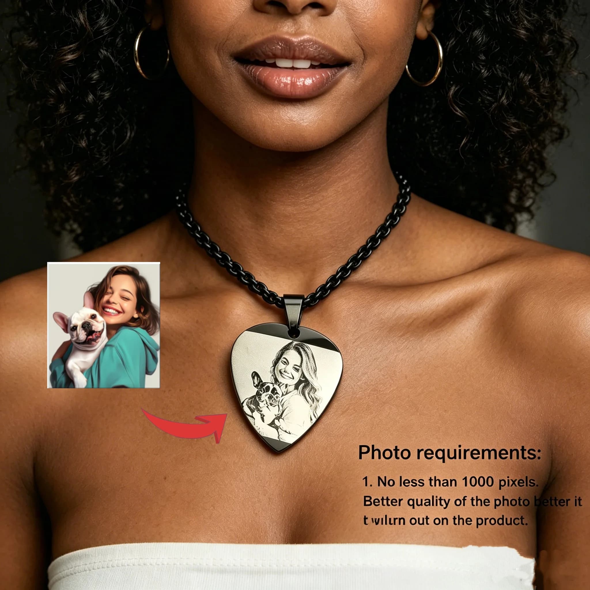 Custom Photo Guitar Pick Necklace Personalized Fashion Stainless Steel Heart Pendant Memorial Jewelry Gift for Men Women