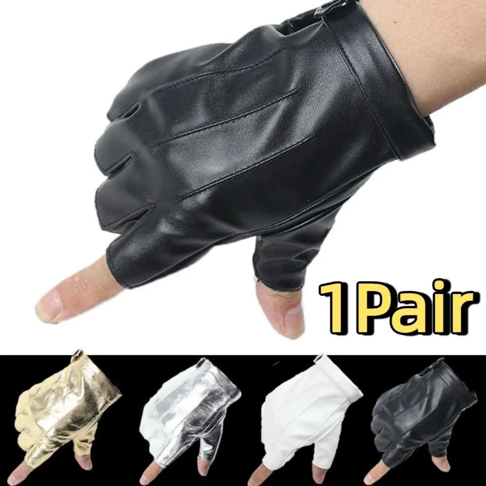 PU Punk Guide Gloves with Bottoni, Anti-slip, Mid-Size, Breathable, Gothic Style, for Performance, Gym and Fitness