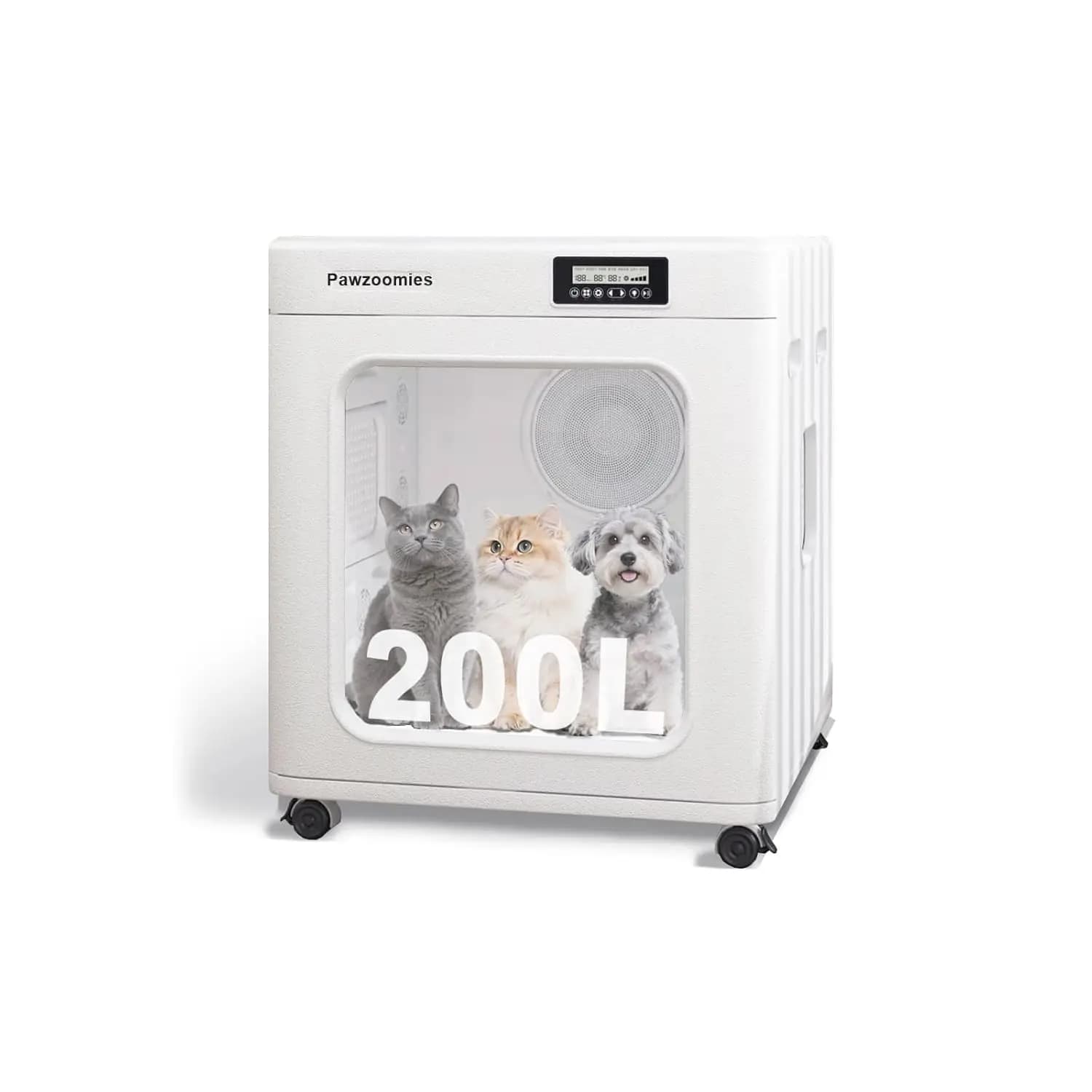 Asciugatrice per Animali Domestici di Grandi Dimensioni con Controllo Intelligente della Temperatura a 360° ° Ruote Girevoli Ultra Silenziose con Blocco a 4 Punti, 200L, Personalizzabili