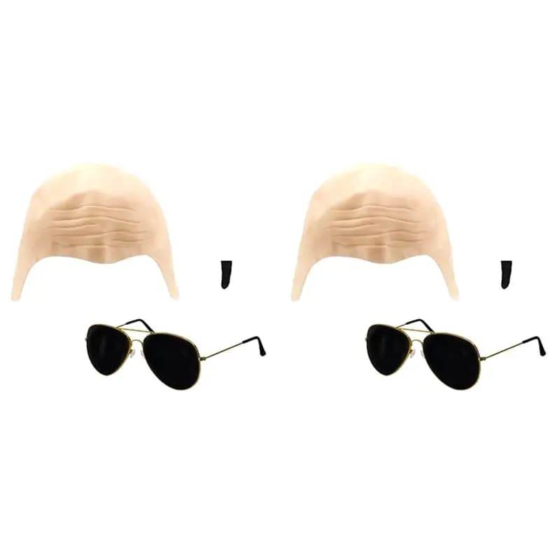 Set of 6 adult accessories Mr: naked bald cap, black sunglasses, Black Soul patch for outdoor pool makeup parties