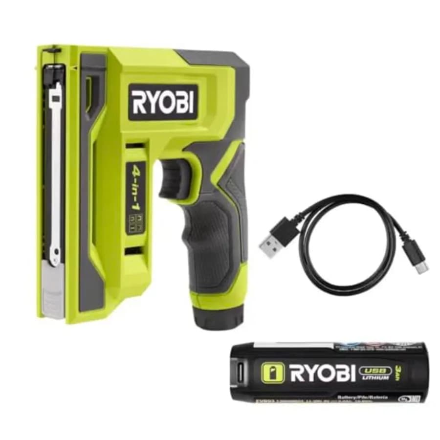 Kit Graffettatrice/Chiodatrice USB al Litio 4-in-1 Senza Fili con Batteria da 3Ah, Oltre 600 Graffette per Carica, Indicatore LED, Guida di Precisione